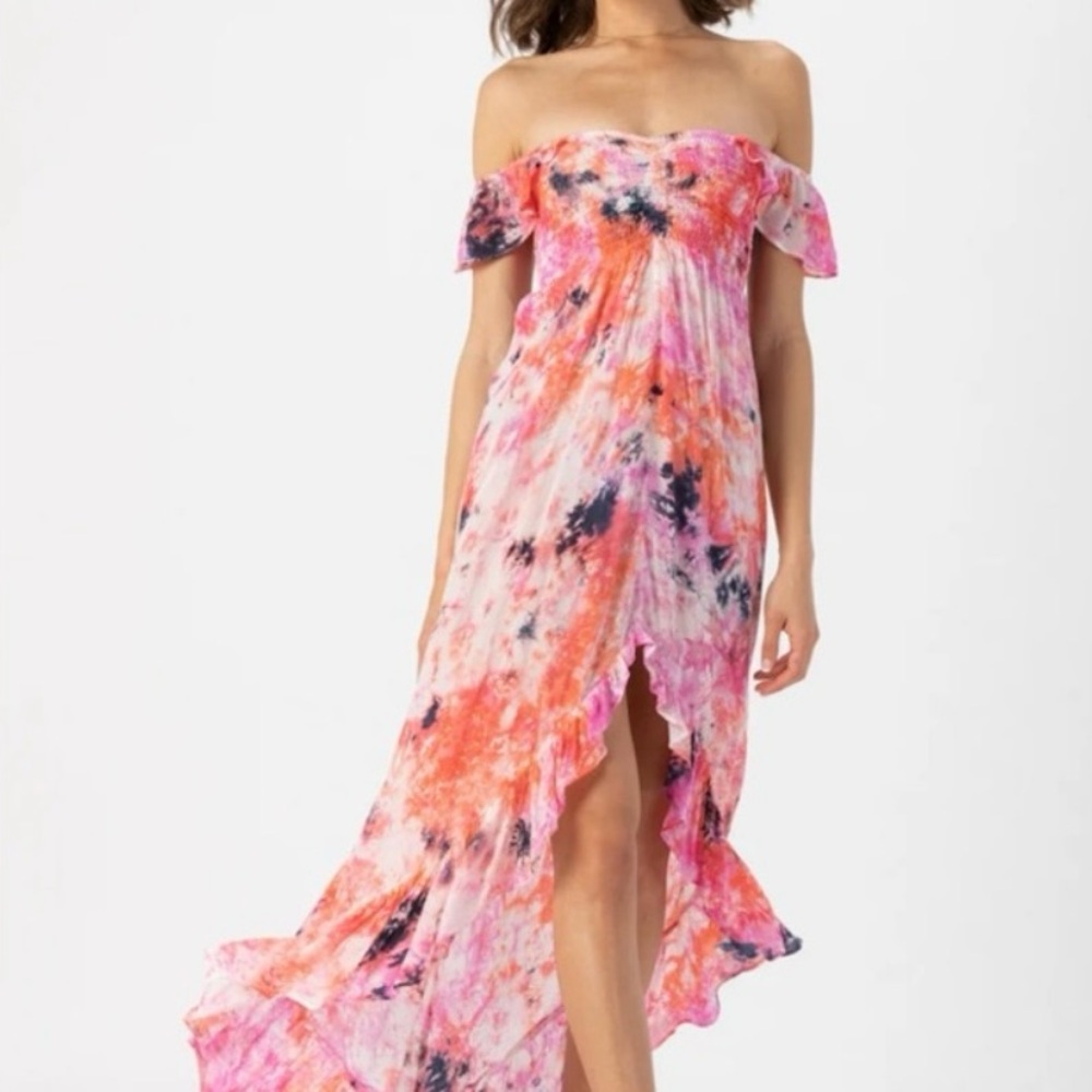 Tiare Hawaii Pink Tie-Dye Maxi Dress. Lightweight soft fabric.